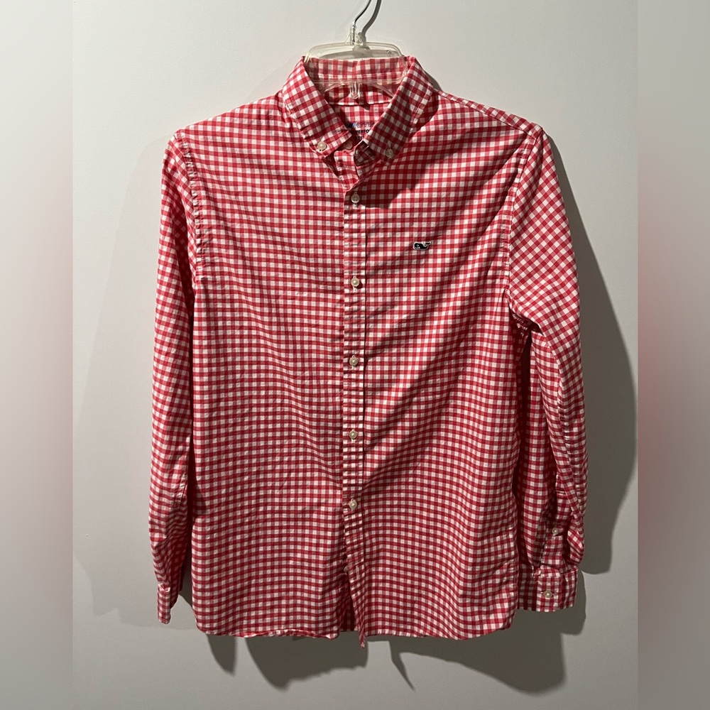 Vineyard Vines On The Go Performance Checkered Button Down Red Size Large